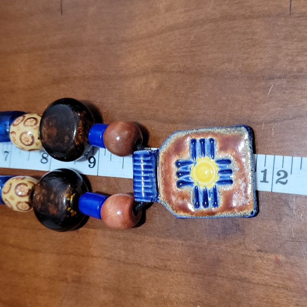 #16) New Mexico Santa Fe Hand Crafted Necklace 20" Glass Wood,Pottery - Picture 6 of 8